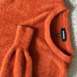 Express Orange Crew Neck Sweater Cozy Bouclé Texture